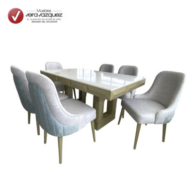 COMEDOR SUIZA 6 SILLAS TAPIZADAS