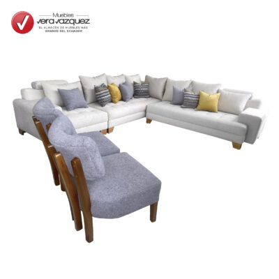 SALA MAJESTIC EN L CON 2 POLTRONAS, 8 COJINES GRANDES Y 8 COJINES PEQUEÑOS