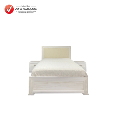 CAMA TAPIZADA BRUCE 2 PLZ CON 2 VELADORES