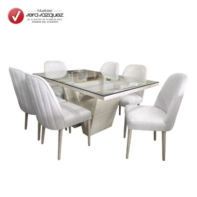 COMEDOR MESA VIETNAM 6 SILLAS GINEBRA TAPIZADAS