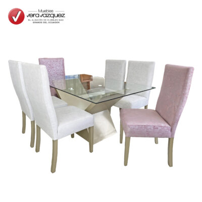 COMEDOR CIRCE 6 SILLAS TAPIZADAS