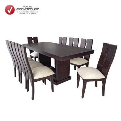 COMEDOR DALIA 8 SILLAS CON BASE BOTELLERO Y ESPALDAR CON RUDONES DE METAL
