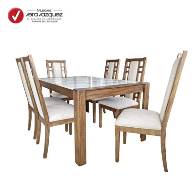 COMEDOR ARMENIA MESA MARMOLEADA 6 SILLAS TAPIZADAS