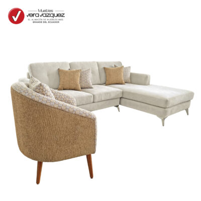 SALA EN L LARISSA CON 1 POLTRONA 3 COJINES GRANDES 5 COJINES PEQUEÑOS
