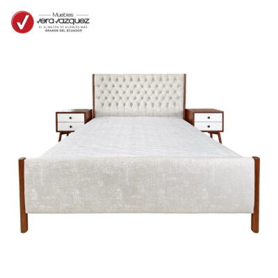 CAMA AMALFI 2 1/2 PLZ TAPIZADA CON DOS VELADORES