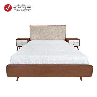 CAMA MUNICH 2 1/2 PLZ TAPIZADA CON DOS VELADORES