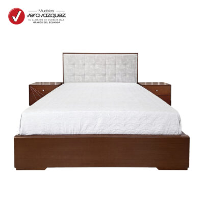 CAMA BERLIN 2 1/2 PLZ TAPIZADA CON DOS VELADORES