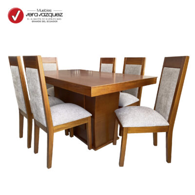 COMEDOR RECTANGULAR ESTONIA 6 SILLAS TAPIZADAS