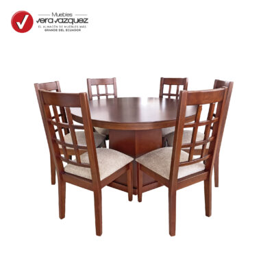 COMEDOR INDRA REDONDO 6 SILLAS TAPIZADAS