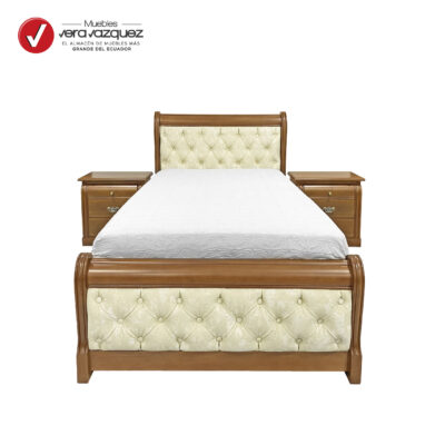 CAMA JERSEY 1 1/2 PLZ CON 4 CAJONES AL PISO CON 2 VELADORES TAPIZADA