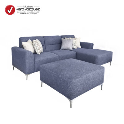 SALA LINEAL SAIRA EN L CON SHERLON PUFF CON 5 COJINES