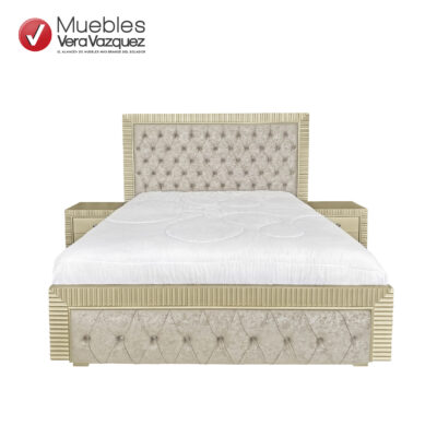 CAMA FLORENCIA 2 1/2 TAPIZADA TAPIZADA CON 2 VELADORES