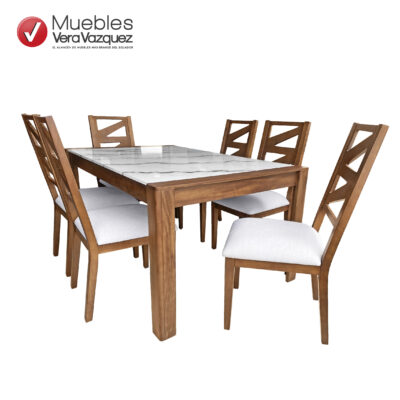COMEDOR GALES TABLERO MARMOLEADO CON 6 SILLAS