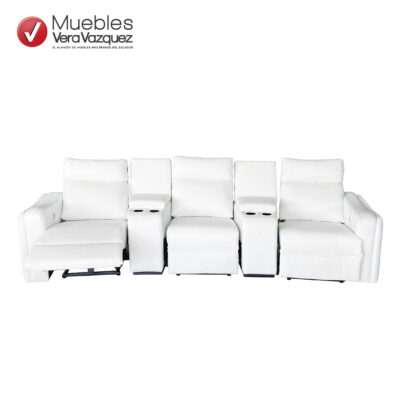 TRIPLE RECLINABLE ELECTRICO DE CUERO 2.70 CON PORTAVASOS Y CONSOLA