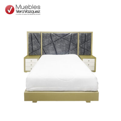 CAMA REAL 2 PLZ TAPIZADA CON 2 VELADORES
