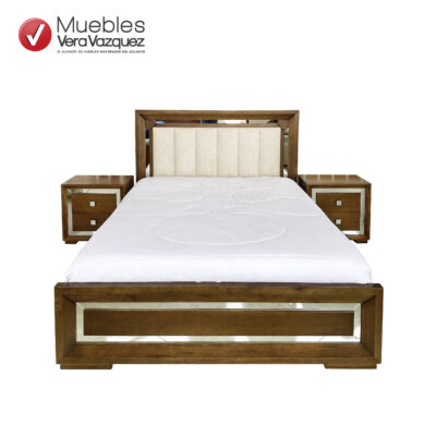 CAMA TANZANIA TAPIZADA, CON ESPEJOS 2 1/2 PLZ CON 2 VELADORES