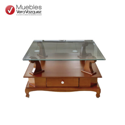 MESA DE CENTRO DAMASCO CON VIDRIO Y CAJÓN
