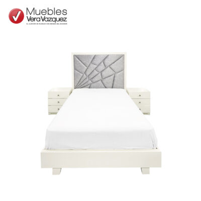 CAMA TAPIZADA HANNA 2 PLZ CON VELADORES C/ILUMINACIÓN