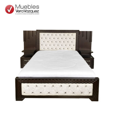 CAMA TAPIZADA ALINA CAP. 2 1/2 PLZ CON 2 VELADORES C/ILUMINACIÓN