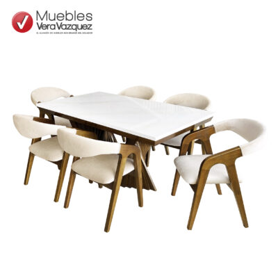 COMEDOR POLONIA 6 SILLAS TAPIZADAS
