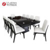 Comedor de 10 sillas tapizadas en color blanco y madera en color negro